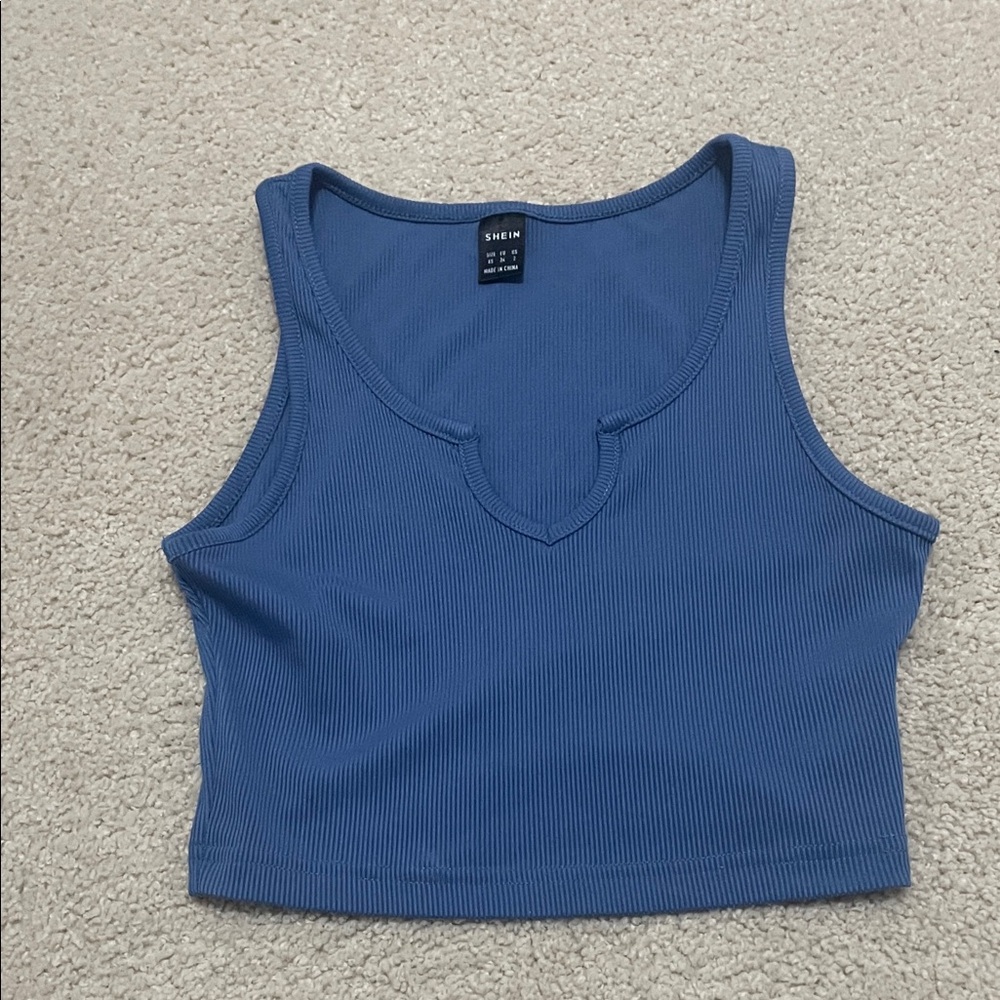 SHEIN Deep Blue Ribbed Crop Top